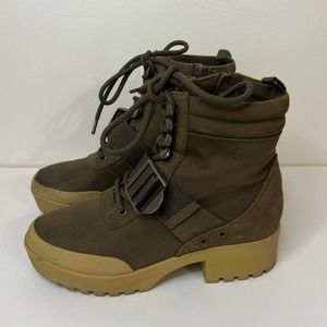 Steve Madden Women's Grady Olive Military Inspired Heeled Platform Combat Boots